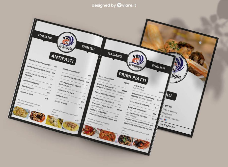 menu per ristorante